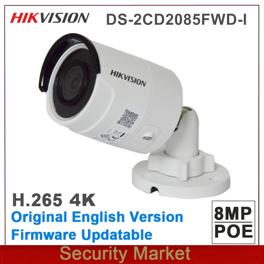 Оригинальная Hikvision, английская DS-2CD2085FWD-I, 8 Мп, сетевая цилиндрическая камера, 4K POE H.265+ H.264 IR IP67, камера видеонаблюдения, слот для карты SD