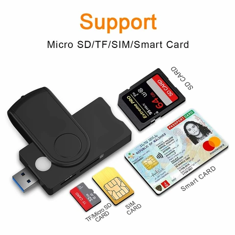 USB 2,0 устройство для чтения смарт-карт micro SD/TF, карта памяти, ID Bank EMV, электронный DNIE days citizen sim-адаптер