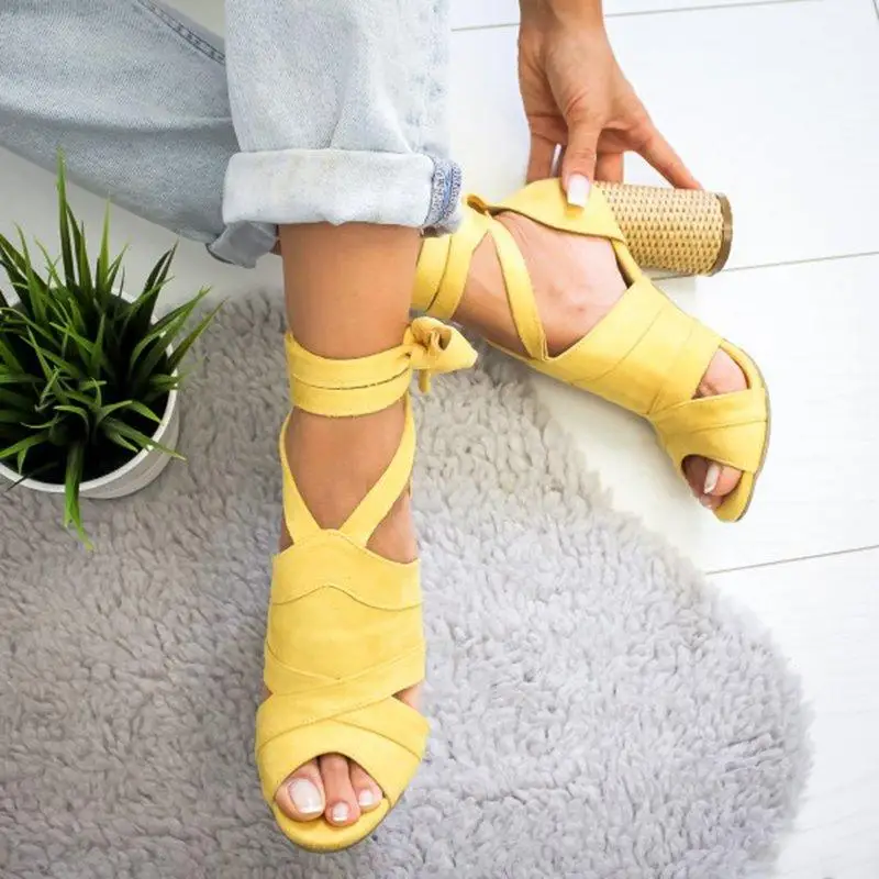 Женские босоножки на шнуровке DAHOOD летние модные туфли-лодочки с перекрестными