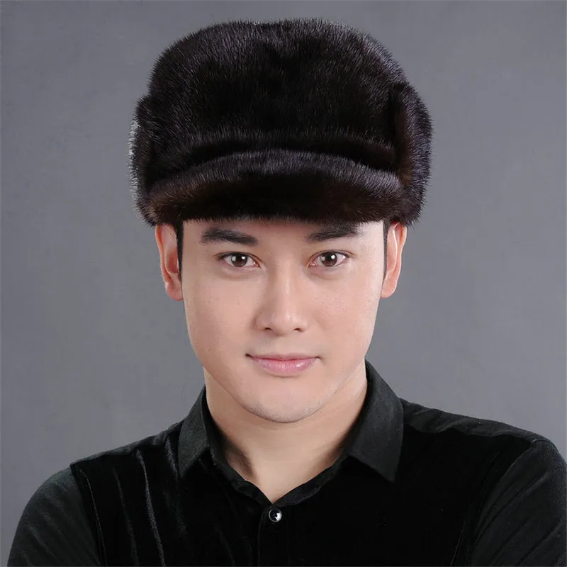 Новая осенне зимняя мужская шапка из норкового меха с плоским верхом теплая