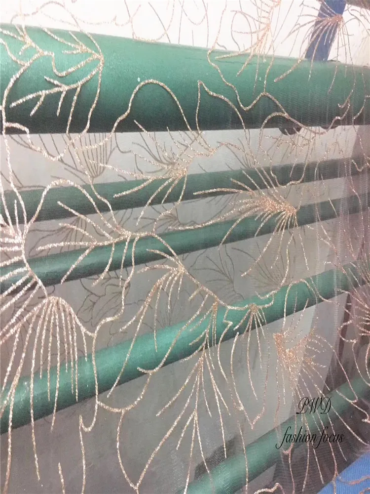 

cheap lace gold flower african tulle lace fabric glued glitter French net lace fabric material