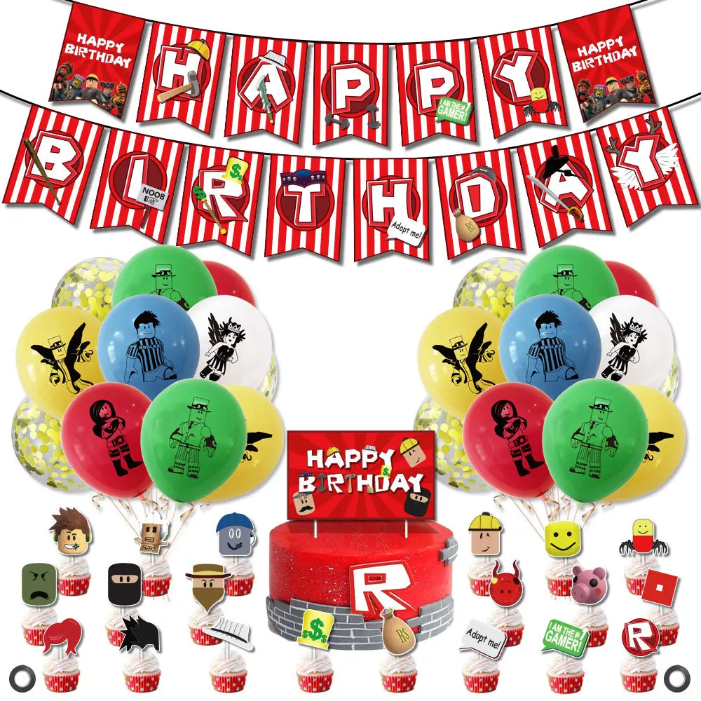 Надувной Топпер Roblox с надписью Happy Birthday украшение для торта воздушные шары флажки