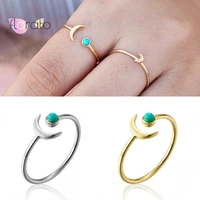 plated 24k gold925 silver turquoise open rings for women minimalist tiny rings moon adjustable finger ring party jewelry