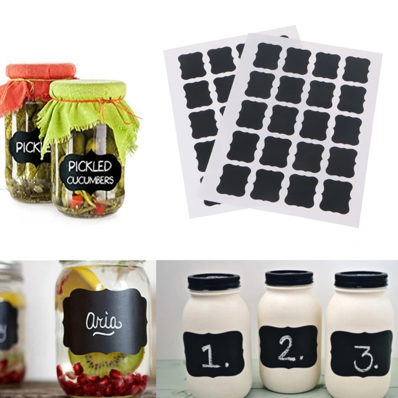 

40Pcs Chalk Pen Chalkboard Sticker Bottle Labels Kitchen Jar Wall Cup Can H7ED