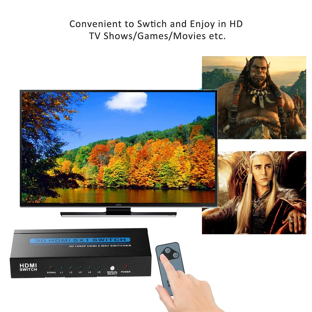 Цифровой 3/5 Порты и разъёмы HDMI переключатель с пультом дистанционного управления ИК Беспроводной пультом дистанционного управления и AC Мощность адаптер HDCP 1,3 отвечающих требованиям глубокий Цвет до 12-разрядный UK/штепсельная вилка европейского стандарта