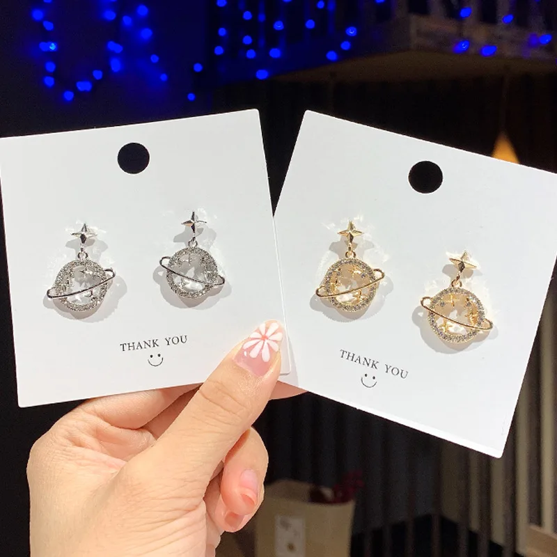 

925 Silver Needle Earrings Hollow Saturn Simple Temperament All-match Earrings Female Cold Personality Earrings Jewelry
