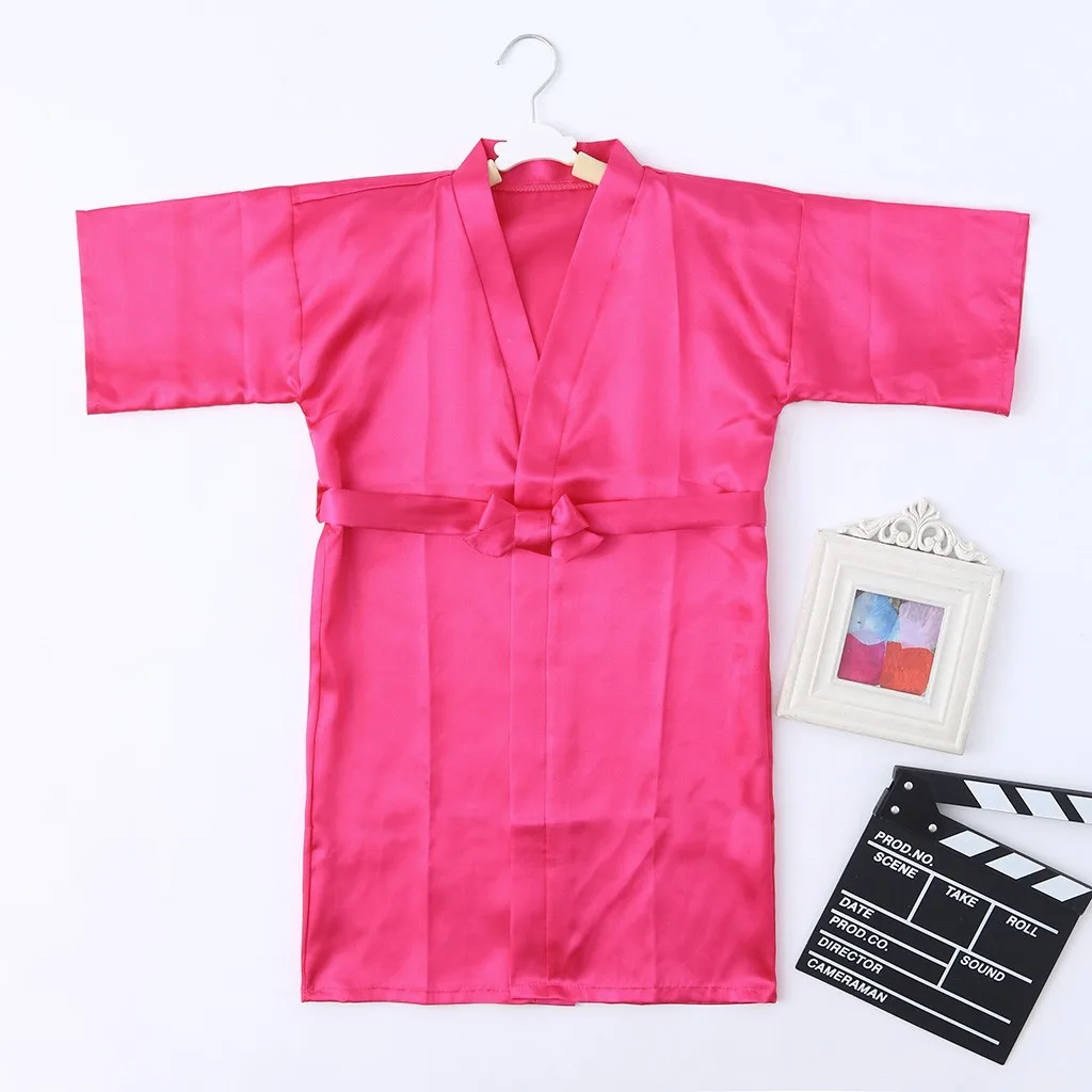 Hot Pink Детский халат шелковое детское летнее кимоно Банный халат подружки невесты платье для девочек на день рождения Шелковый детский халат для девочек, ночная рубашка - Цвет: Hot Pink
