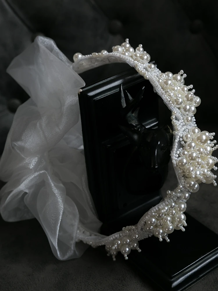 

High End жемчужина плетения, повязка на голову с цветком, Винтаж Фея невесты повязка на голову уход за кожей лица вуаль Для женщин вечерние роскошные свадебные туфли с отделкой жемчугом и прозрачными стразами цветочный венок Головные уборы