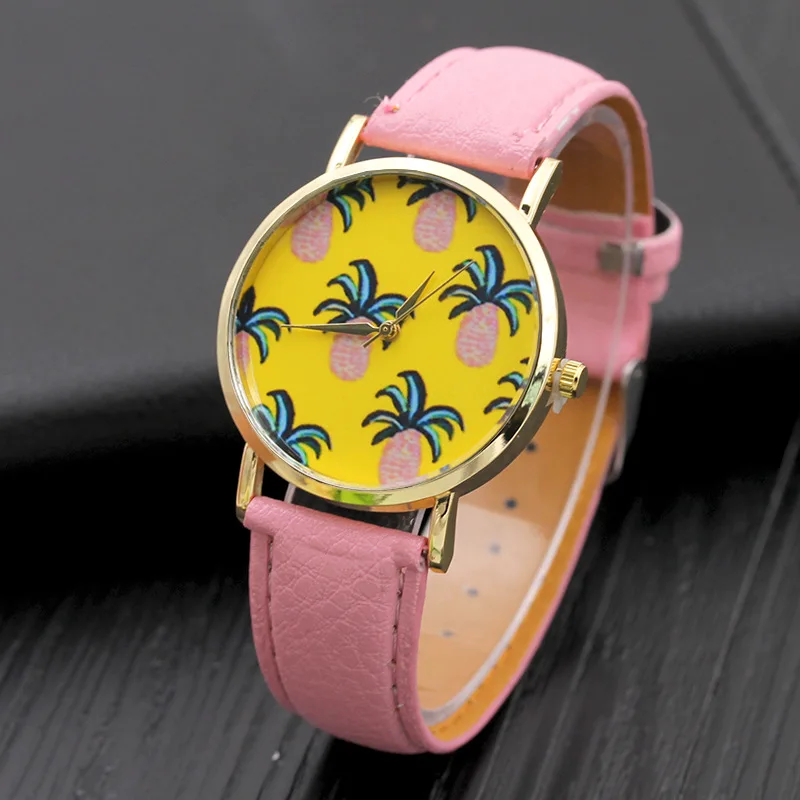 Часы женские аналоговые кварцевые с ананасом и искусственной кожей | Наручные