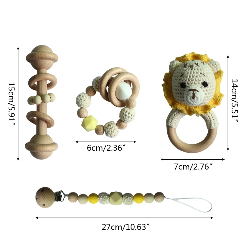 

OOTDTY 1 Set Baby Pacifier Clip Teething Bracelet Crochet Lion Soother Chain Infants Rattle Teether Newborn Dummy Holder