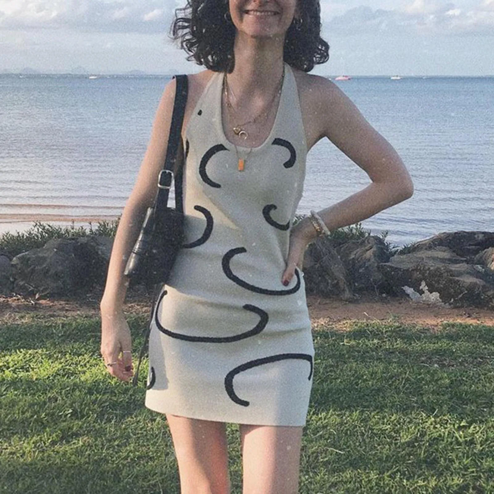 

Sexy Women Halter Backless Mini Dresses Bodycon Skinny Y2K Tight Hip Summer Women Sleeveless Knitted Party Club Dress Vestidos