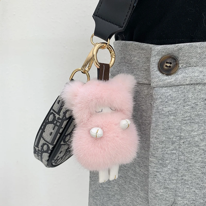 Брелок для ключей женский из натурального меха норки милая маленькая сумочка с