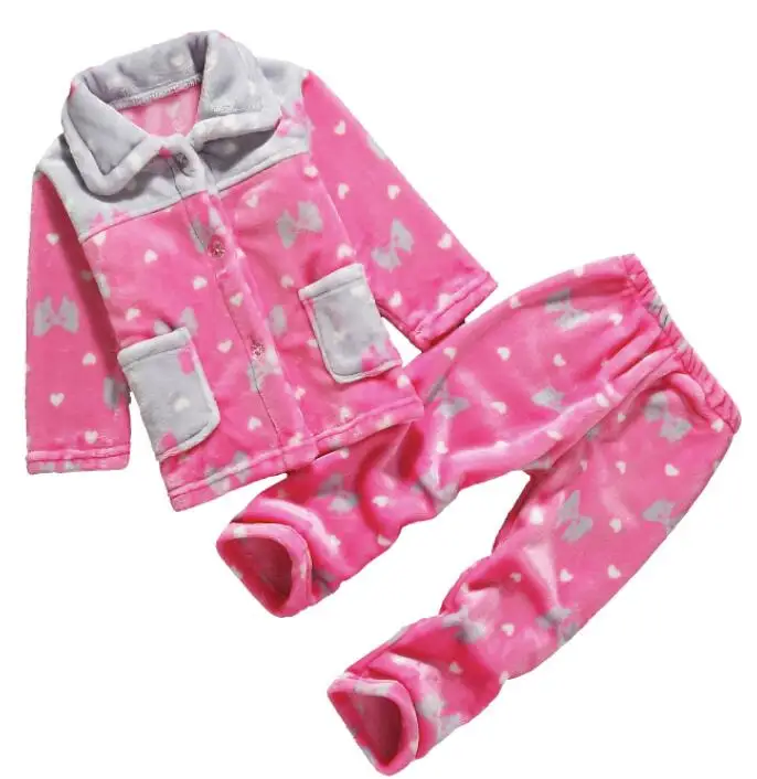 Pijama infantil inverno; детский пижамный комплект из кораллового флиса; пижама с принтом для маленьких мальчиков и девочек; детская фланелевая одежда для сна; пижамы для младенцев - Цвет: Pink Bowknot Sets