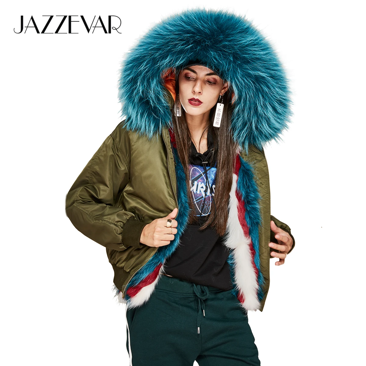 JAZZEVAR Новая зимняя желетка женская модная уличная роскошная настоящая опушка из лисьего меха куртка-бомбер толстая теплая короткая меховая накидка из енота