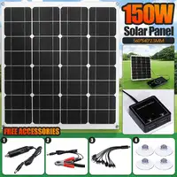 Portable Solar Power Bank 150W 18V Solar Panel Kit Complete Dual USB 5V Power Bank Phone Tablet DC 18V Laptop Charger System