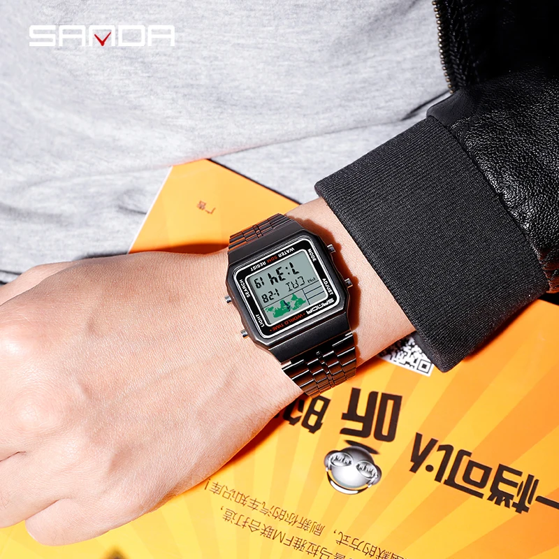 

2019 New popular SANDA Brand Men Business Quartz Watches Military Sport Personality Tate Shronograph Stainless Steel Watch