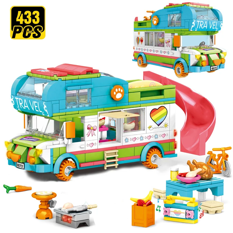 Друзья пляж кемпинг RV вилла аквапарк строительный блок дом Мультяшные кирпичи