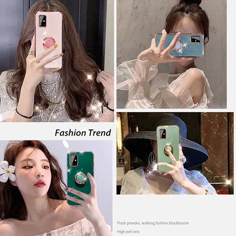 Luxury Plating Ring Holder Phone Case For Samsung Galaxy A72 A52 A32 4g 5g A12 A42 A51 A71 A31 M31 M51 A21s Stand Silicone Cover