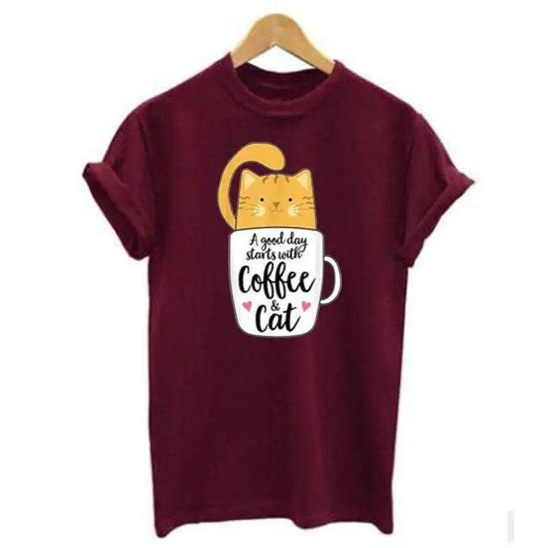 

Футболка Harajuku с надписью «Good Day Start with Coffee» и изображением кошки