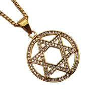 gold color stainless steel jewish jewelry magen star of david pendant necklace bling bling full rhinestones israel necklace