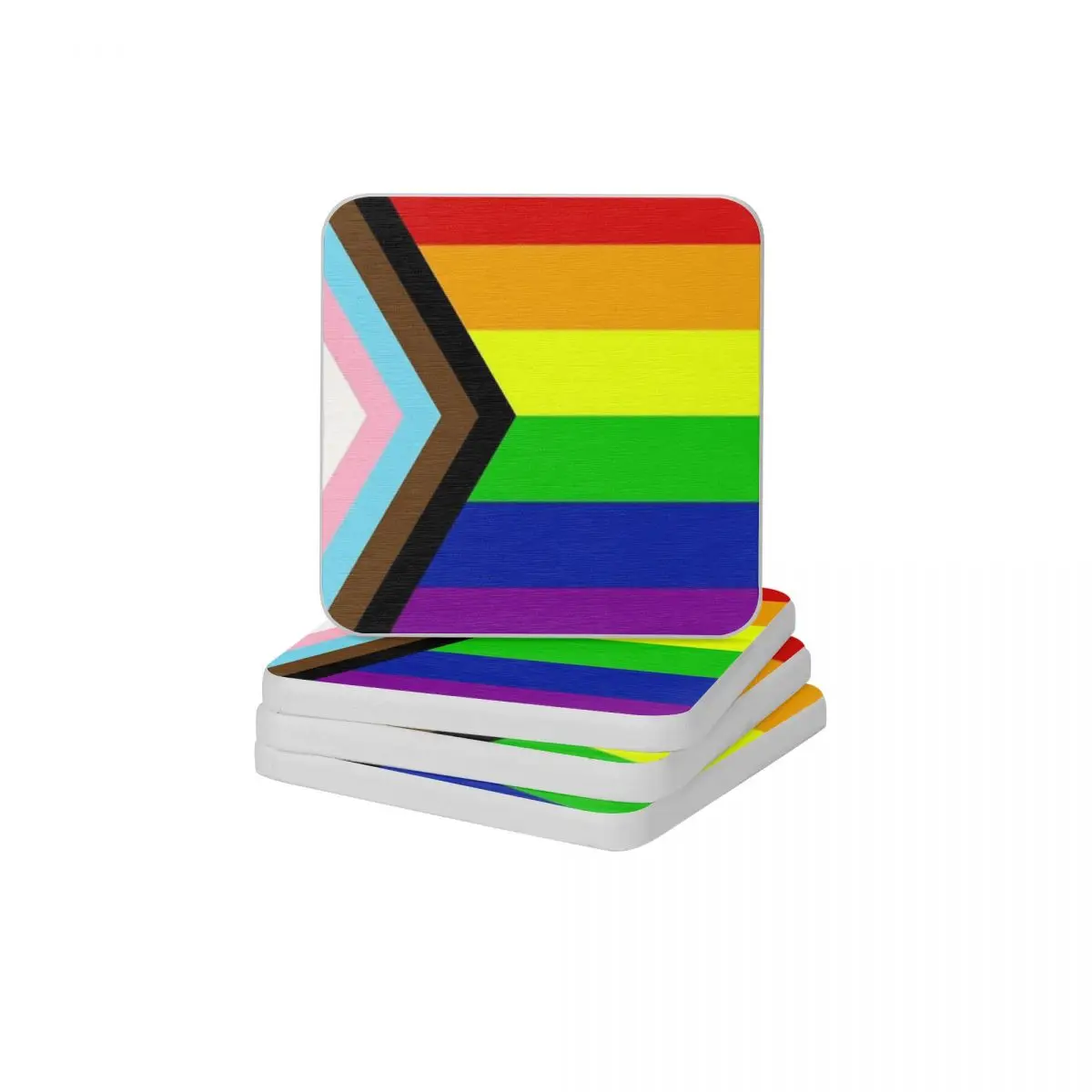 

Progress Pride Flag Diatomaceous Earth Square Round Shape Coaster Resistant Water Cup Bonsai Mat Soap Toothbrush Pad 10x10cm