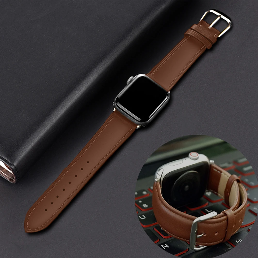 Коричневый кожаный ремешок с петлей для Apple Watch 3 2 1 38 мм 40 мужской iwatch 4 5 44 42