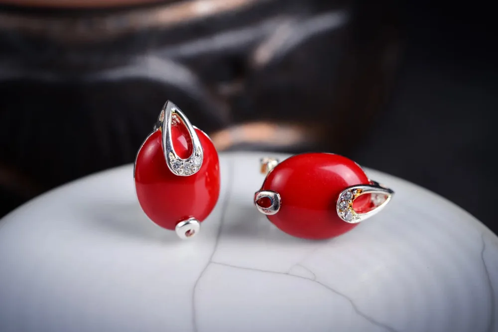 

Jewelry gift Color BEAUTIFUL NEW 925 SILVER RED CORAL EARRINGS Brincos Ohrringe Sterling Silver Jewelry Earring