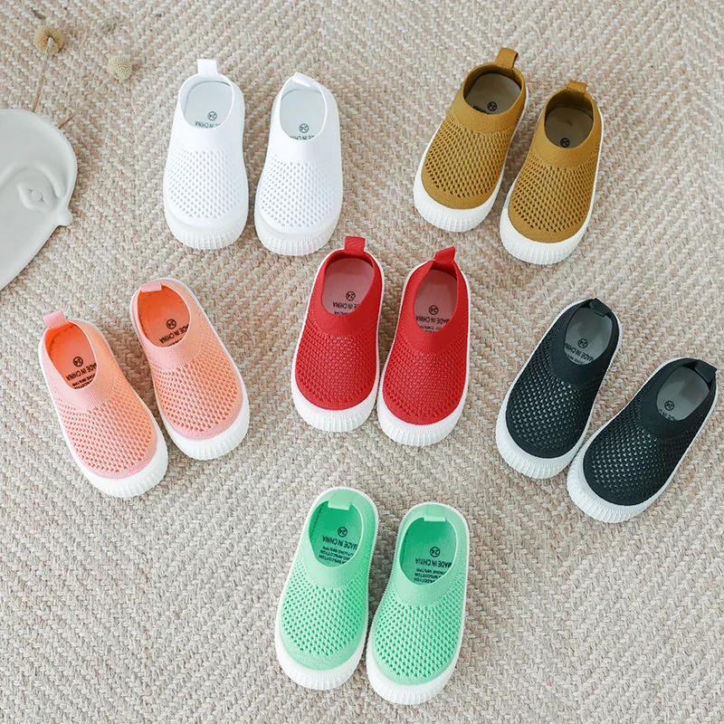 

2021 New Children Shoes Baby Mesh Socks Shoes Children Feet Low-Cut Biscuit Shoes Solid Color Flying Woven Shoes