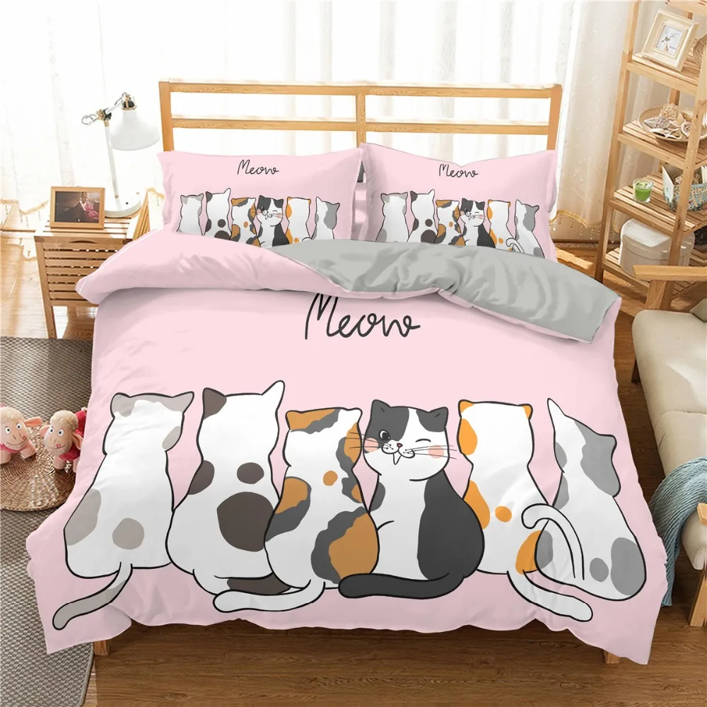 

ZEIMON Cartoon Cats Bedding Set Queen 3D Cute Animal Printed Duvet Cover Bedclothes 2/3pcs Home Textiles LuxuryNo Bed Sheet