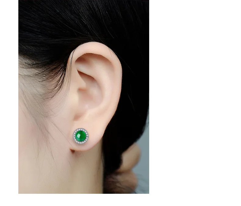 

925 Silver Color Emerald Jewelry Earring Korean Green Agate Jade Natural Emerald Garnet Pulsera 925 Mujer Earring Orecchini