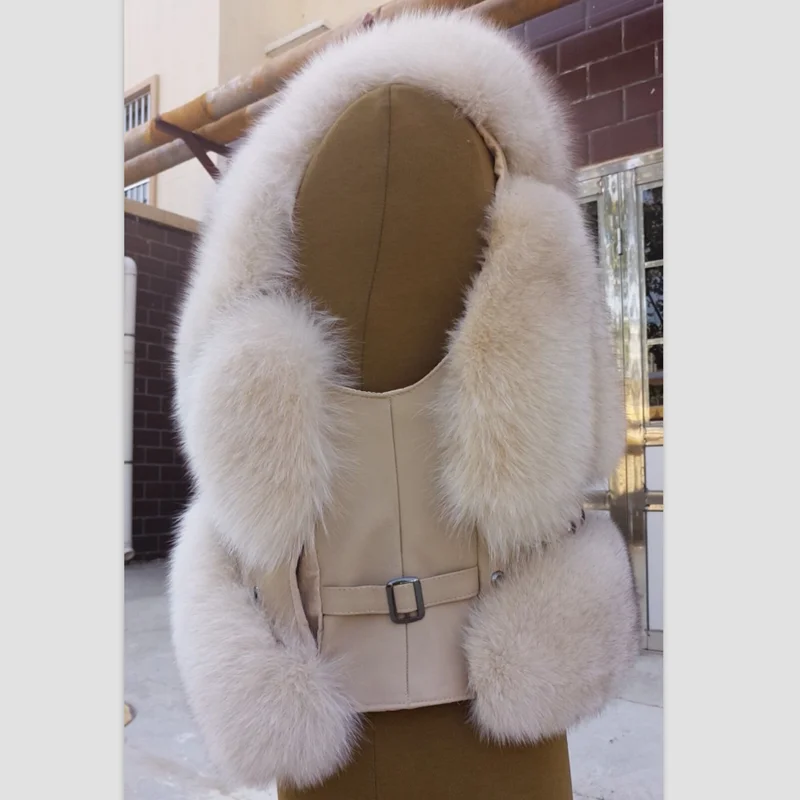 Женский жилет из натурального меха синего лисы короткая теплая зимняя