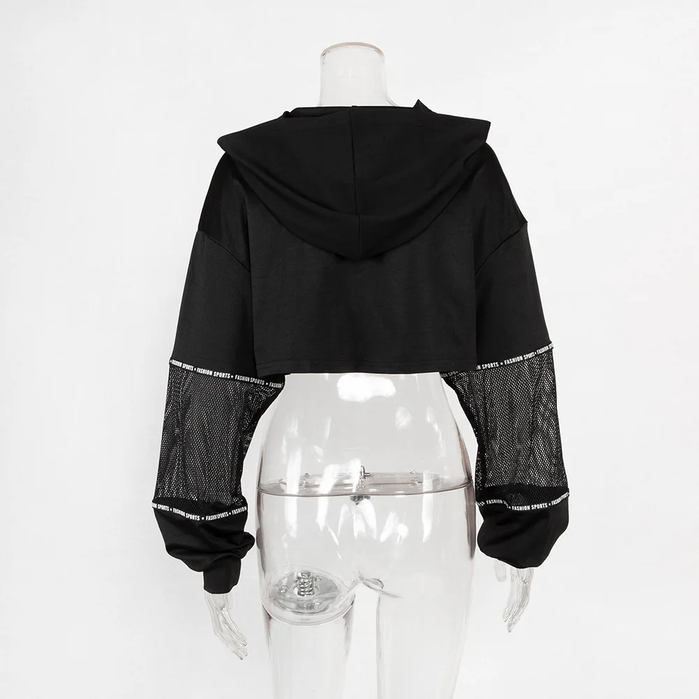 Черные однотонные Топы с длинным рукавом женские толстовки для бега свободные на