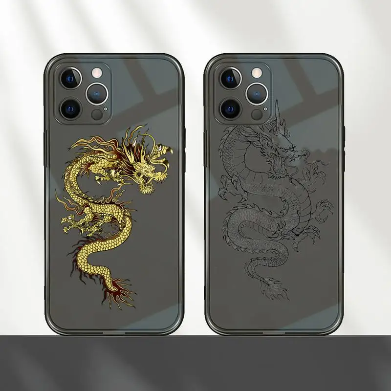 

Dragon God Pattern Phone Case For iPhone 12 11 8 7 mini pro X XS XR MAX Plus Black Transparent Cover