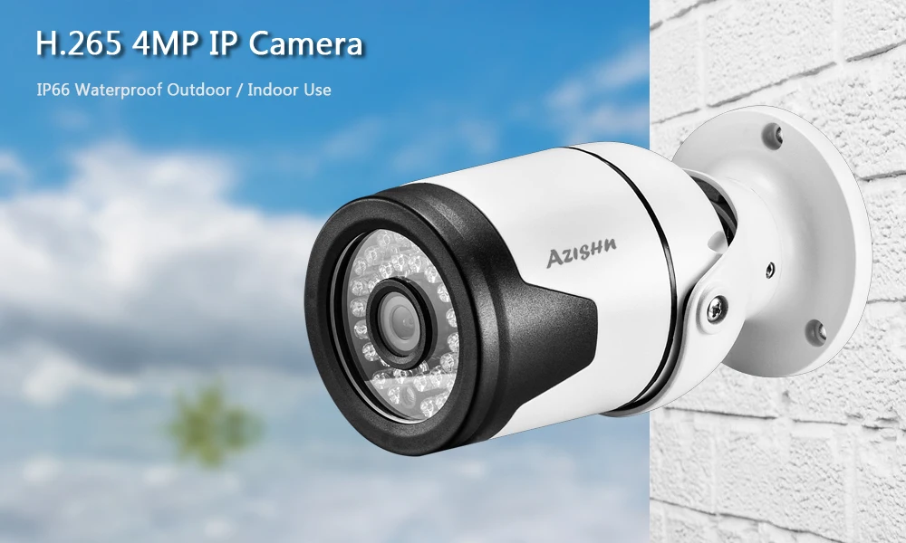 AZISHN безопасности POE IP камера 4MP H.265 Водонепроницаемая наружная видеокамера ночного видения сетевая камера Onvif 48 В рое опциональное