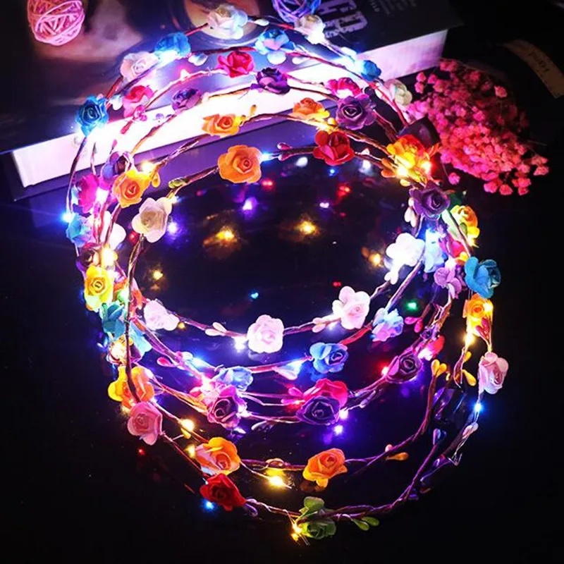 LED Flashing Paper Flower Headband Light Up Floral Garland Wreath Women Girls Headwear Party Hair Wear Wedding Christmas|hair accessories|party hair