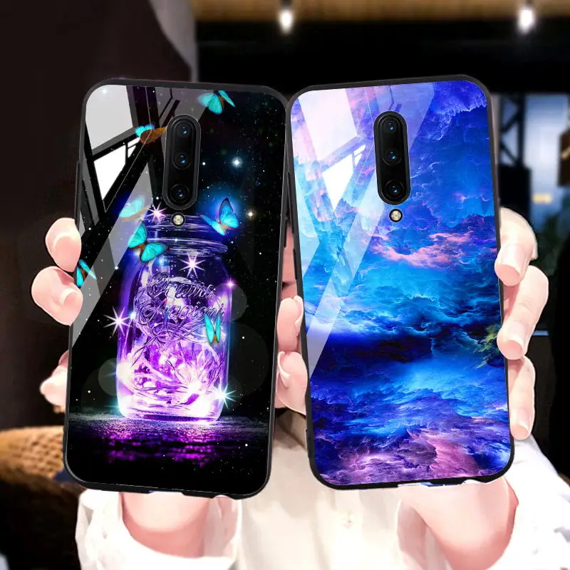 Чехол из закаленного стекла для oneplus 7 pro Жесткий ПК цветные Чехлы 1 + чехол