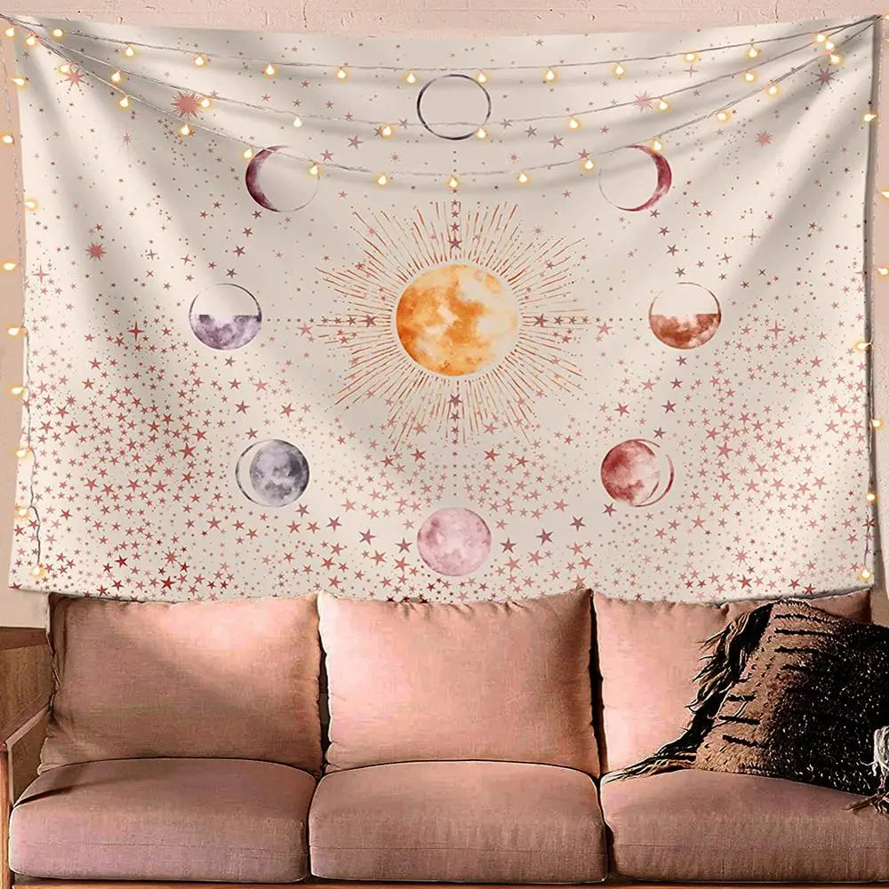 

Bohemian Starry Wall Tapestry Moon Sun Ouija Indian Mandala Wall Hanging Tapestries Hippie Psychedelic Carpet Dorm Beach Blanket
