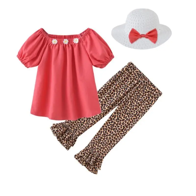 Cute Baby Girls Clothing Casual Girl Clothes Set Outfit Summer Beach Clothe Tops +horn Pants + Hat 3PCS Suit | Детская одежда и