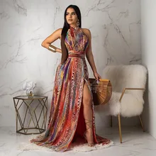 Повседневное удобное Boho Макси женское платье с принтом