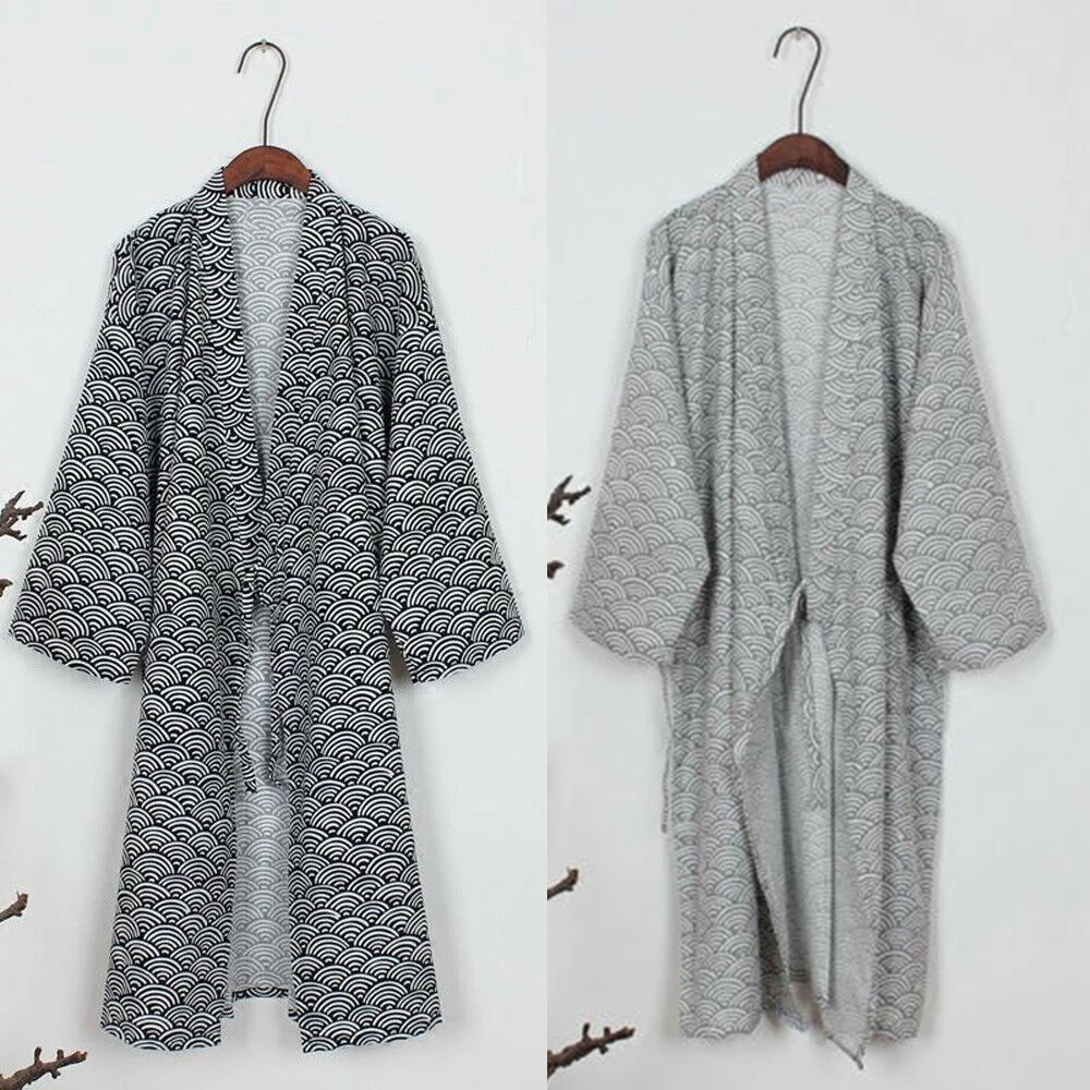 Robes Men's Japanese Traditional Kimono Ocean Wave Prints Classic Yukata Cosplay Clothinig Photography Wear Pajamas Bathrobe