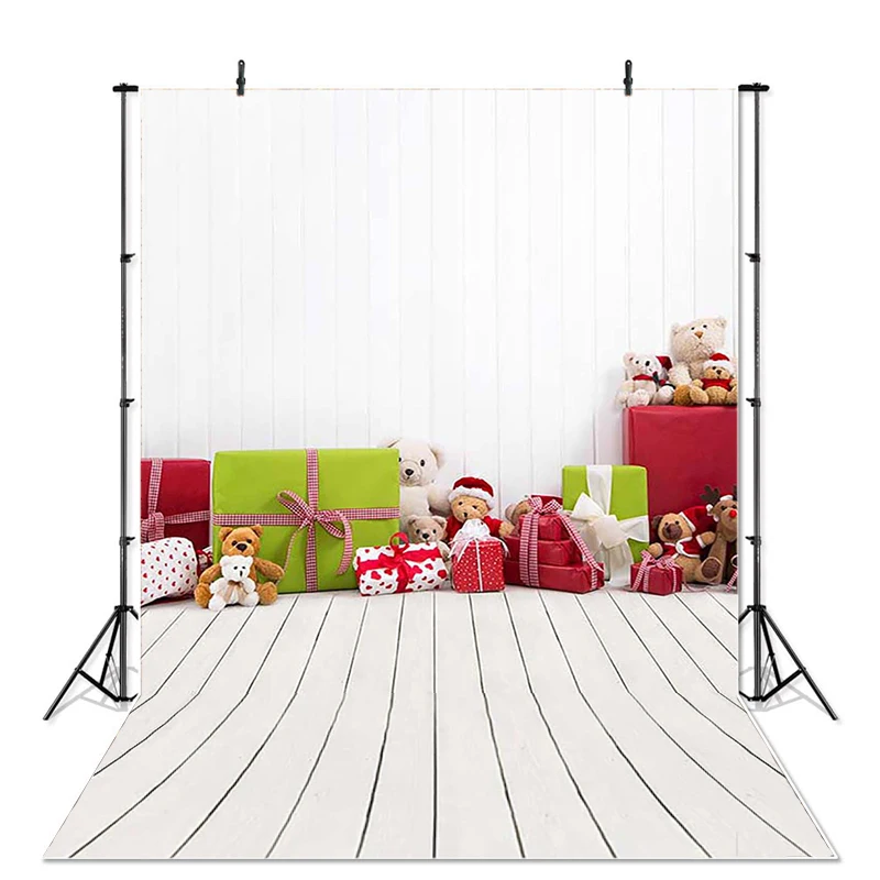 Рождественская фотография Фон подарок плюшевая игрушка фон с медведем