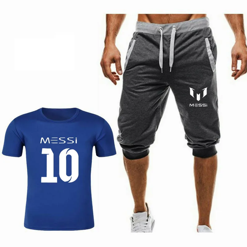 

Men's shirt + shorts Messi T-shirt two-piece summer fashion Footbal Lionel Messi print elements short sleeve T-shirt fitness tro