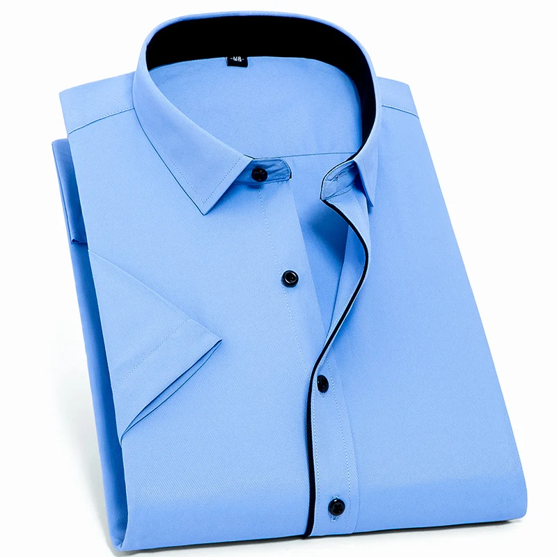 

Plus Size 8XL 7XL Summer Men Shirt Short Sleeved Fashion Solid Twill Male Shirts Formal Business White Camisa Masculina Clothing