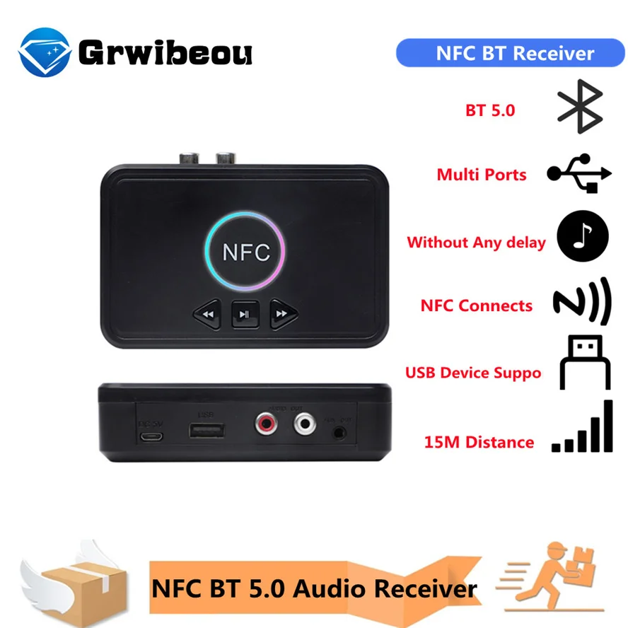 

NFC 5.0 Bluetooth Receiver A2DP AUX 3.5mm RCA Jack USB Smart Playback Stereo Audio Wireless Adapter For Car Kit Speaker