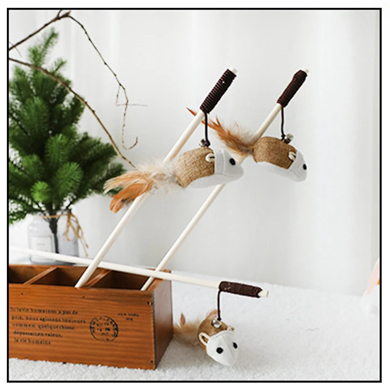 

Cat Toy Feather Bell Mouse Relieve Boredom Wooden Stick Tease Cat Stick Interactive Self Coton Rope Tease Cat Stick