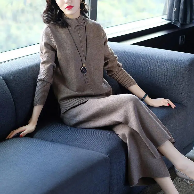 

2020 Autumn Winter Women Sets Two Pieces Sweaters And wide Leg Pants Knitwear Female Suits Fashion Koren Style Slim causal sets