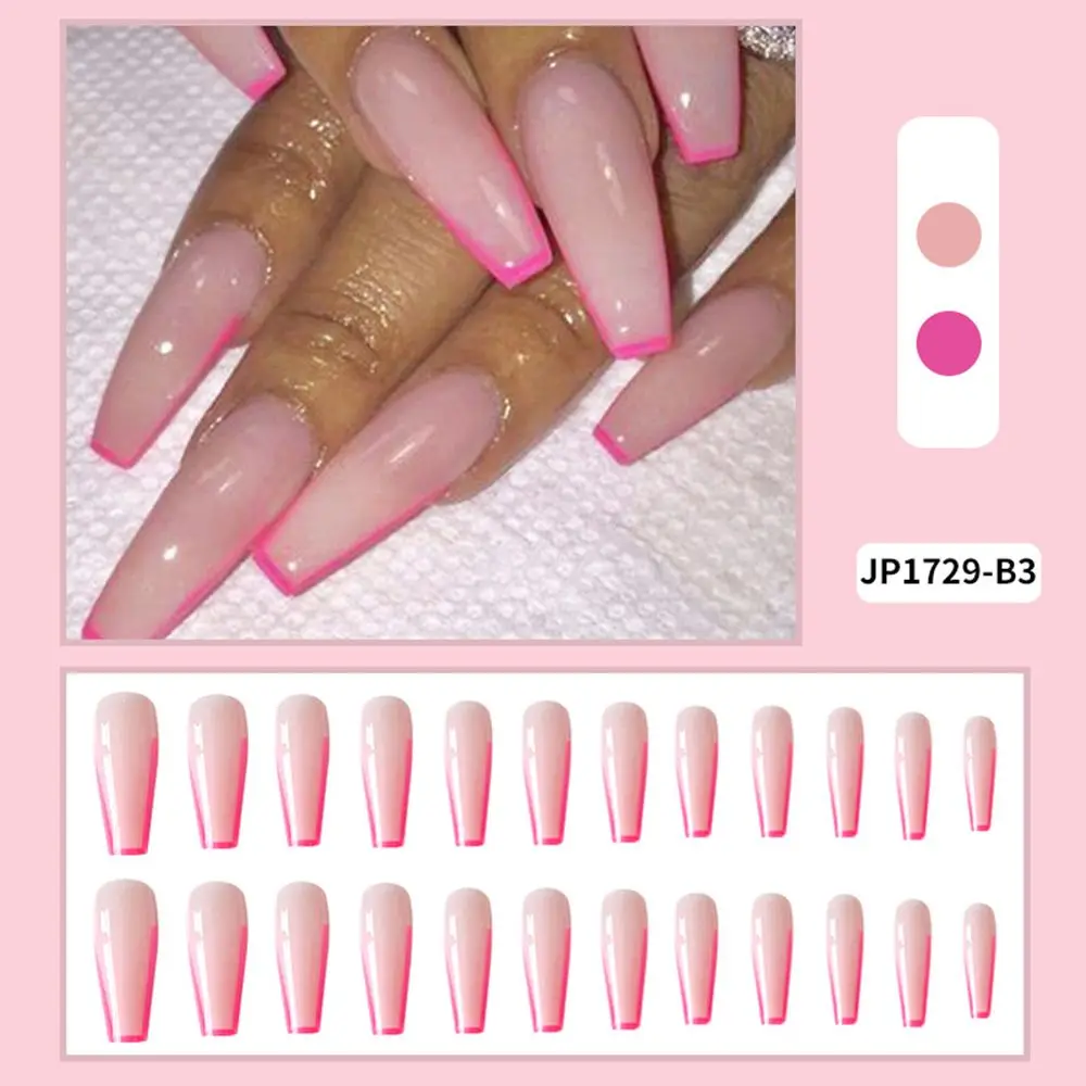 

24pcs/Box Detachable Pink French Long Coffin False Nails Wearable Ballerina Fake Nails Full Cover Nail Tips