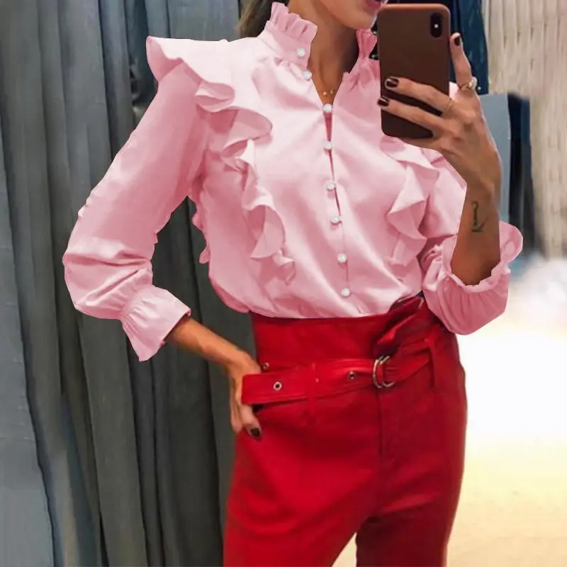 Женские блузки с оборками Celmia повседневные свободные офисные Блузы длинным