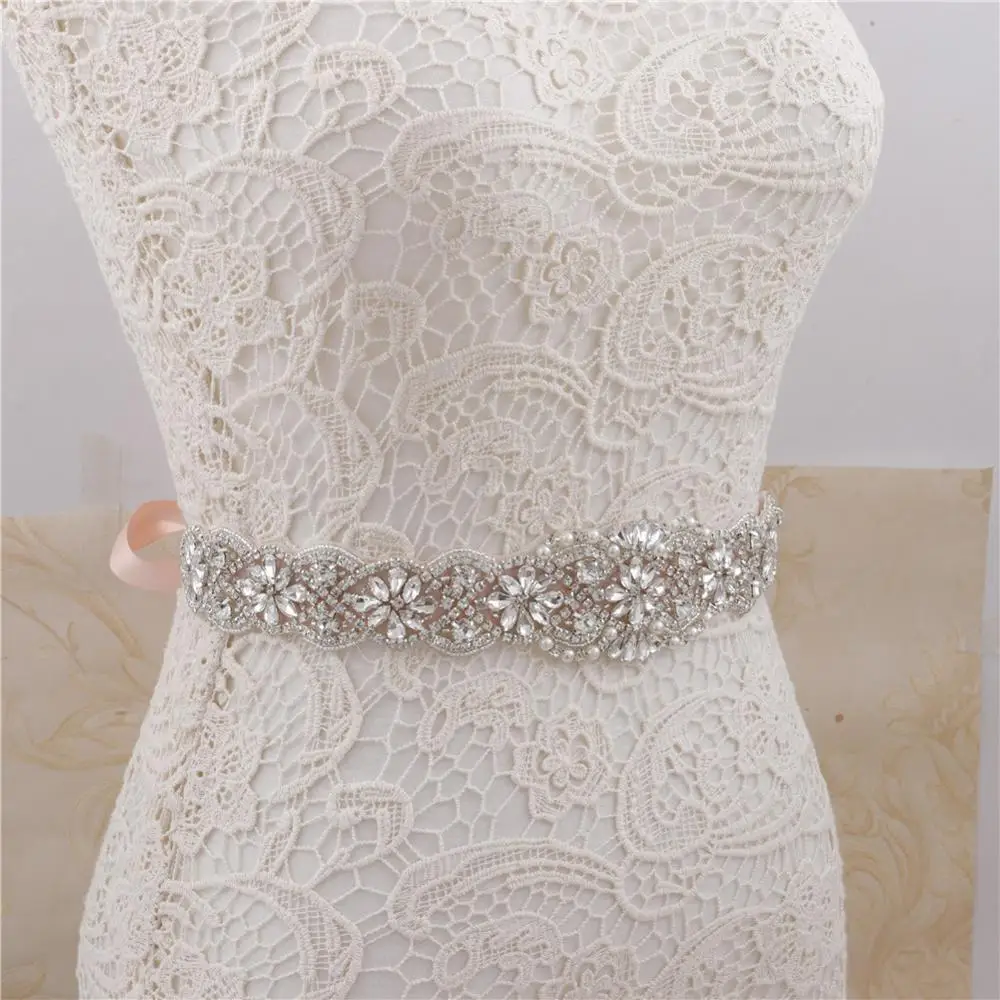 Свадебный свадебный пояс Кристальный жемчуг с атласной лентой 17*1 5 | Аксессуары