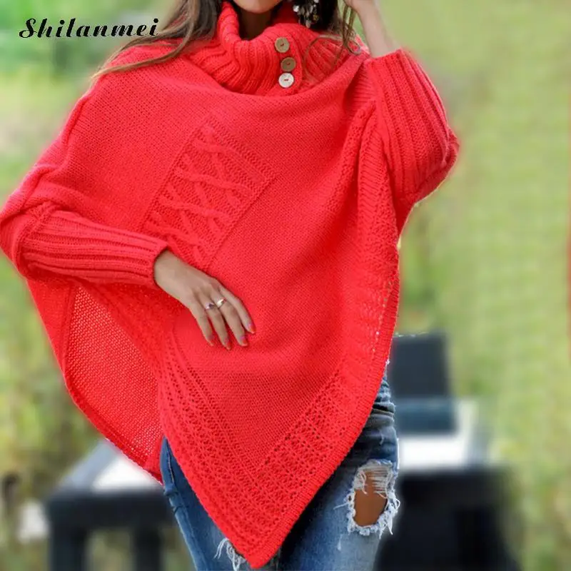 2019 Модный женский вязаный свитер пуловер средней длины с рукавом летучая мышь